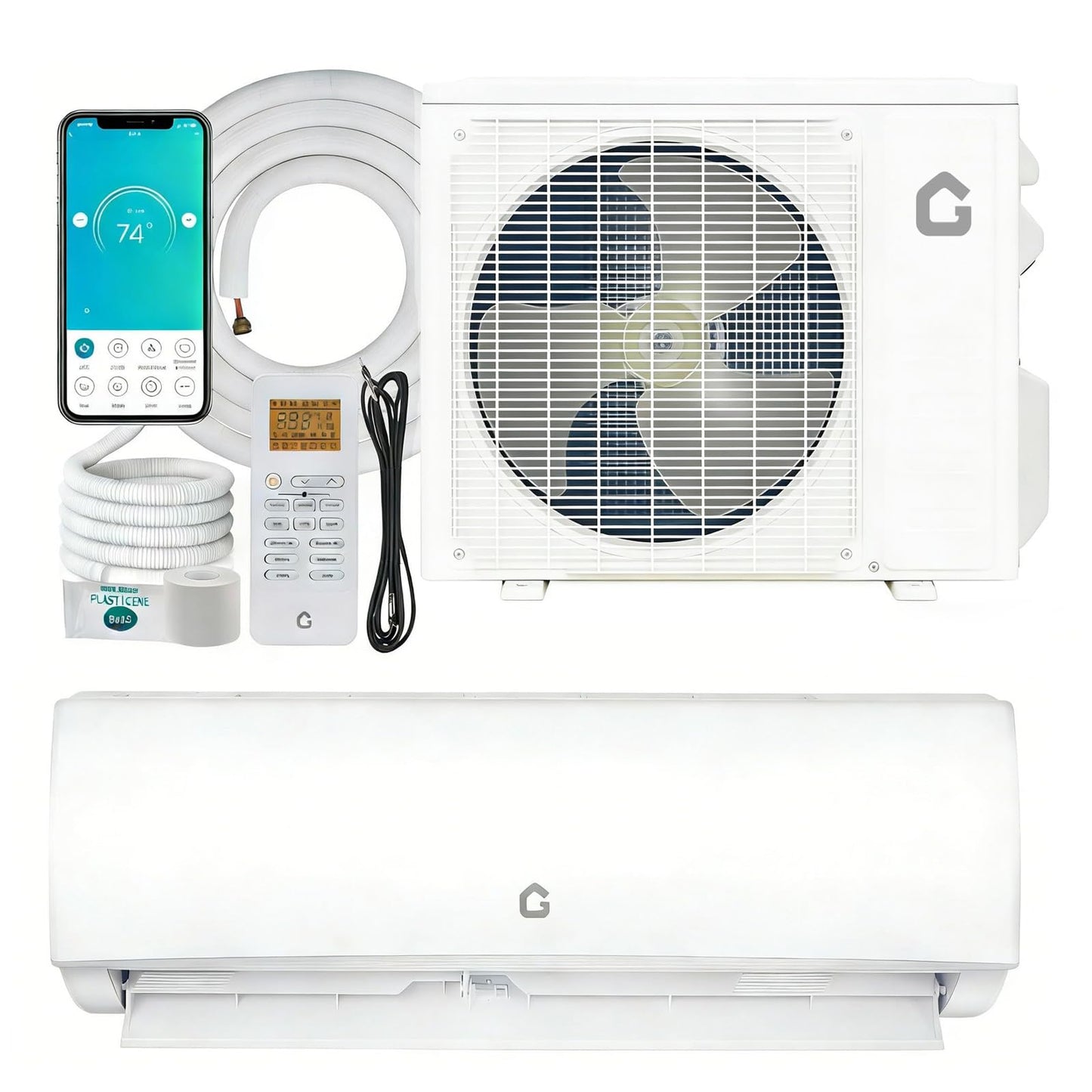 17000 BTU Mini Split Air Conditioner, 230V WIFI Enabled Inverter Air Conditioner & Heater Pump System Cools Up to 1250 Sq. Ft, Installation Kits & Heat Pump
