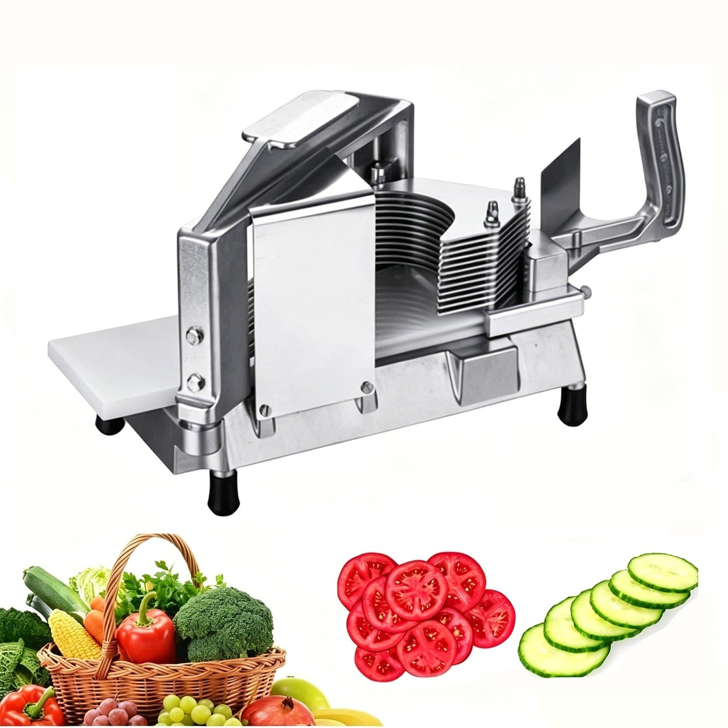 Manual Tomato Slicer, Commercial Stainless Steel Vegetable Cutter Machine for Restaurant Home Use, Heavy Duty Kitchen Tool with Non-Slip Feet, Easy Clean, for Cucumber and Banana(3/8in-9.5mm)