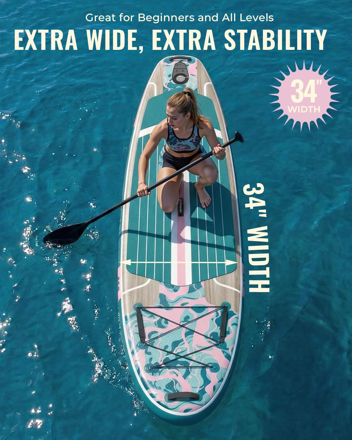 Marsdorgan 11ft Inflatable Stand Up Paddle Board with Kayak Seat, Wood Grain Lightweight SUP, 430lbs Capacity for Water Sports Fishing Surfing, 2-3 Person Family, w/Backpack & 10L Dry Bag, Grey
