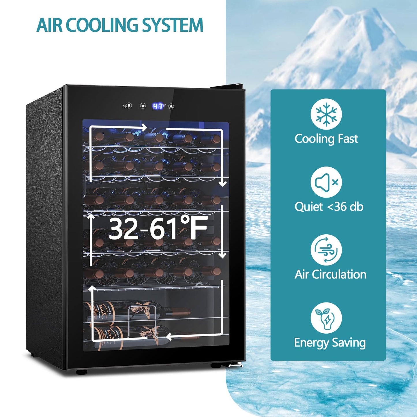 COWSAR 37 Bottle Wine Fridge, Freestanding Commercial Beverage Refrigerator with Smart Temp Control, 4.45 Cu.Ft Mini Fridge Wine Cooler with Child Lock& Wavy Wire Shelves for Kitchen Bar, Black