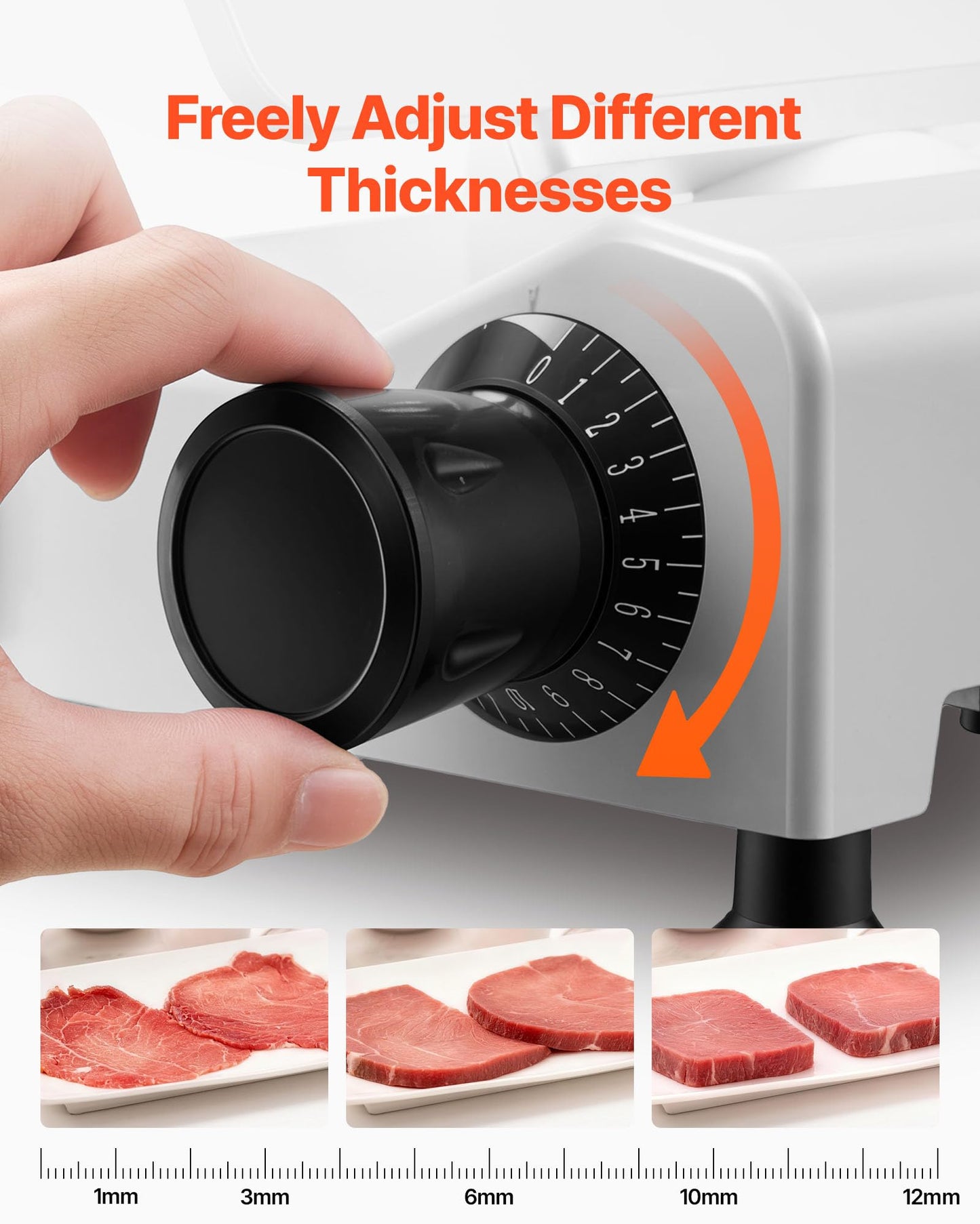 VEVOR Commercial Meat Slicer, 300W Electric Cutter, Removable 10" Carbon Steel Blade and Food Tray, 0-0.47" Adjustable Thickness Food Slicer Machine,for Frozen Meat, Ham, Baguett, Steak, ETL Approved
