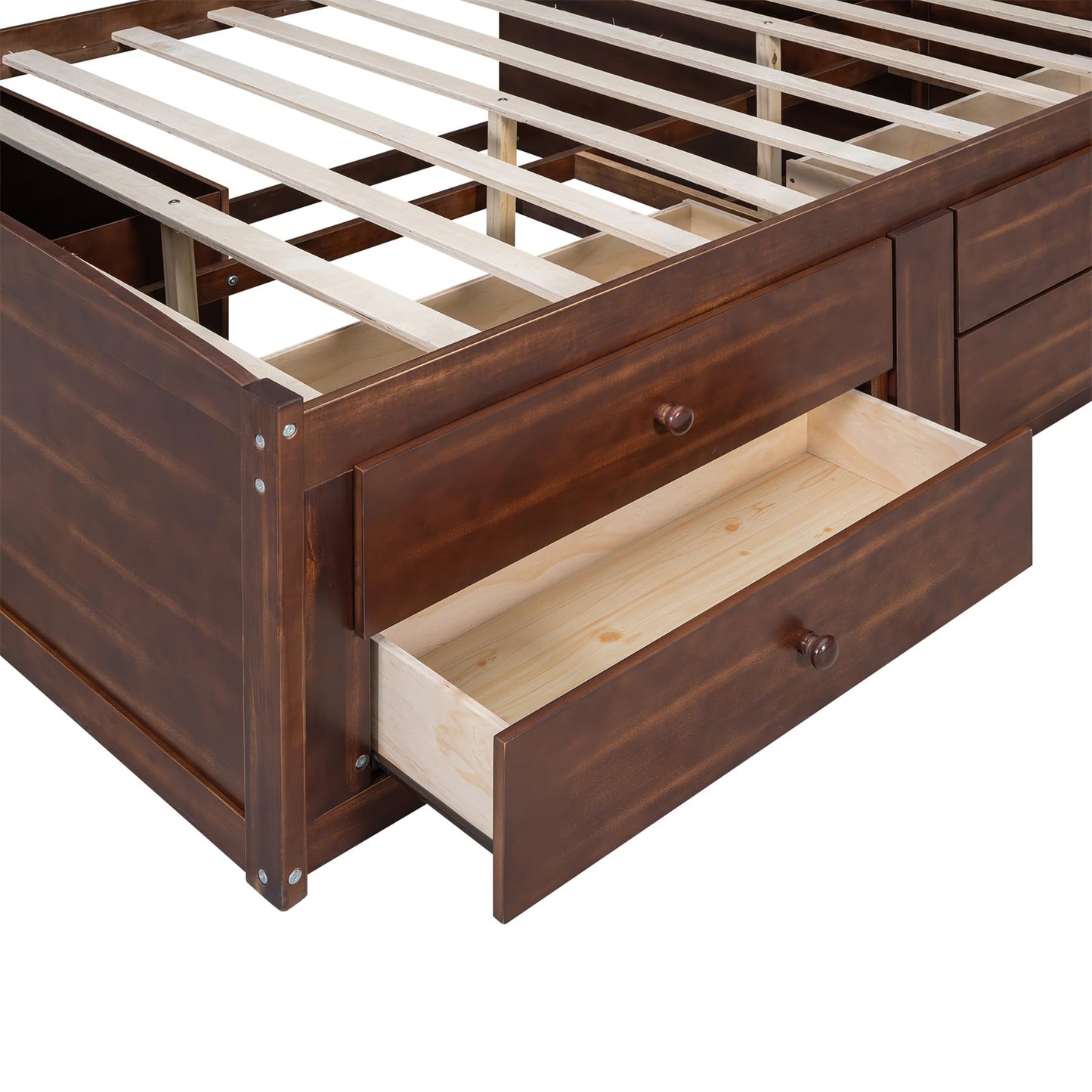 Merax Wooden Captain Bed Frame with Storage,Full Size Platform Bed with Built-in Storage Shelves,4 Drawers and 2 Cabinets,Full Size Daybed for Living Room