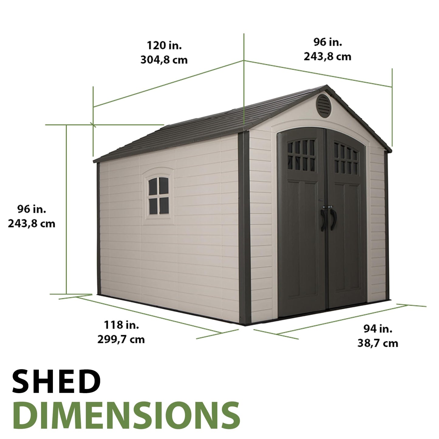Lifetime 8 x 10 Ft Outdoor Storage Shed, Dual-Wall HDPE Construction, Steel-Reinforced, Skylight and Window, Lockable Doors, Vents, UV-Protected, Desert Sand
