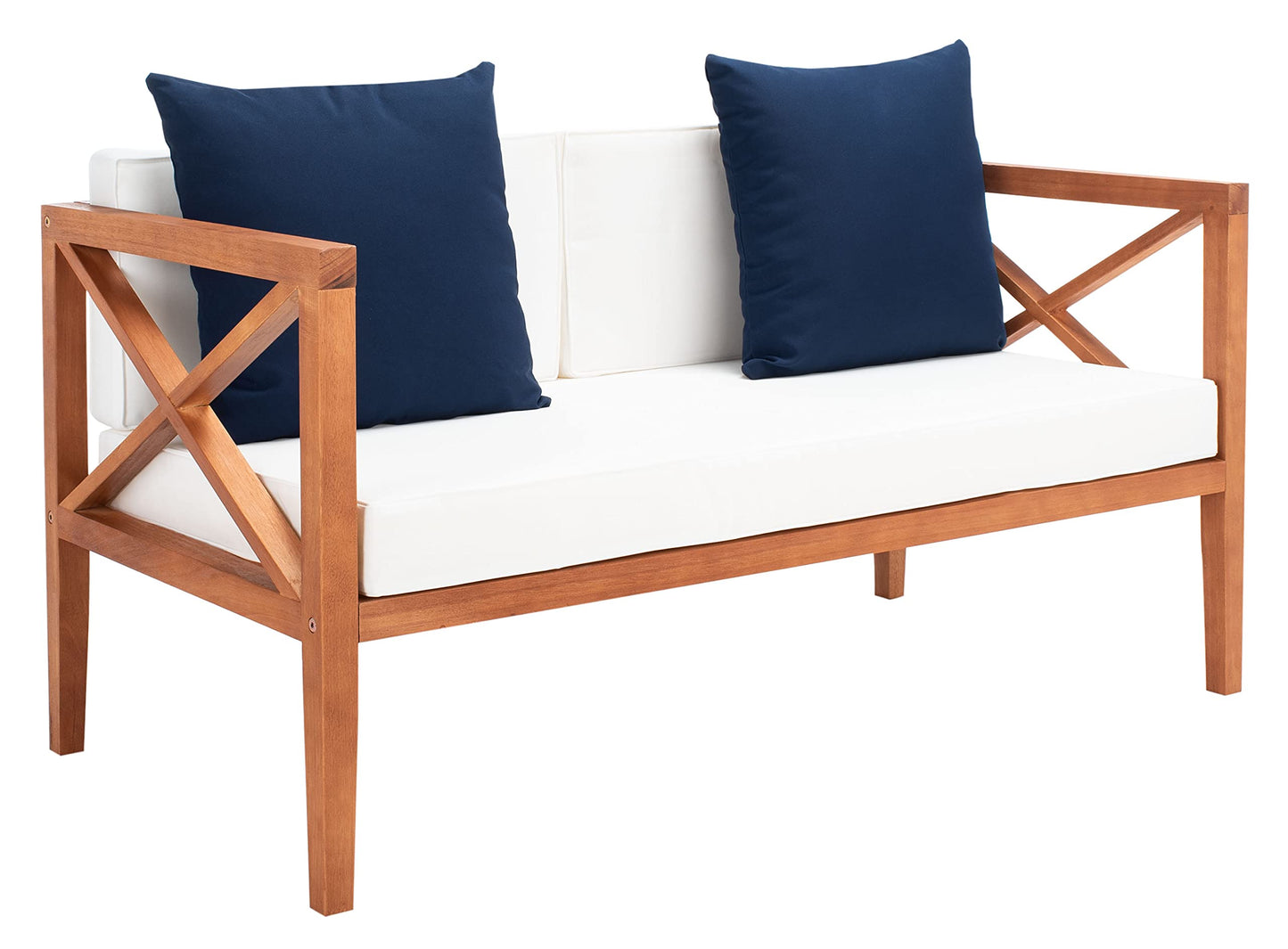 Safavieh PAT7031A Collection Nunzio Teak and White and Navy 4 Pc Accent Pillows Outdoor Set