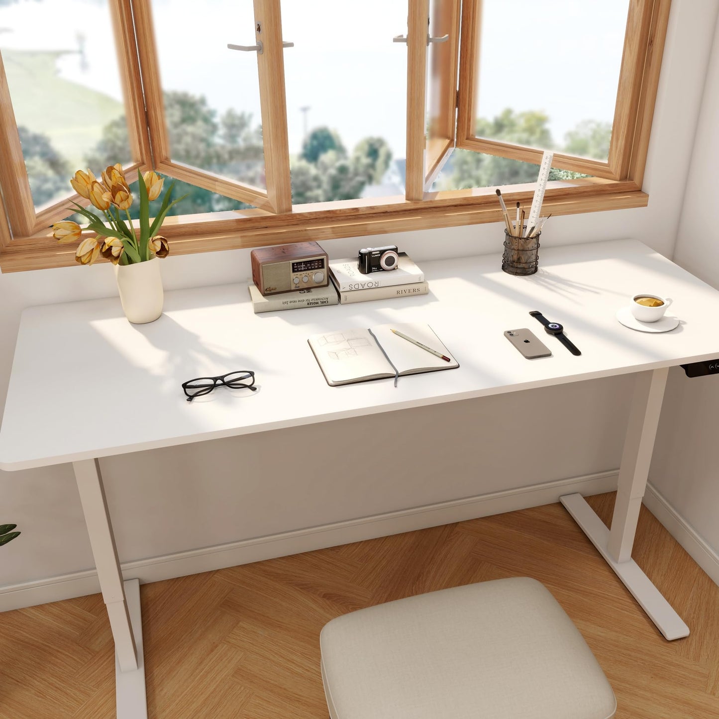 FLEXISPOT 79"x32" Large Dual Motor Electric Standing Desk, White - 198 LBS Heavy-Duty Capacity, Ideal for Home Office, Creative Studio, or Multi-Monitor Setup