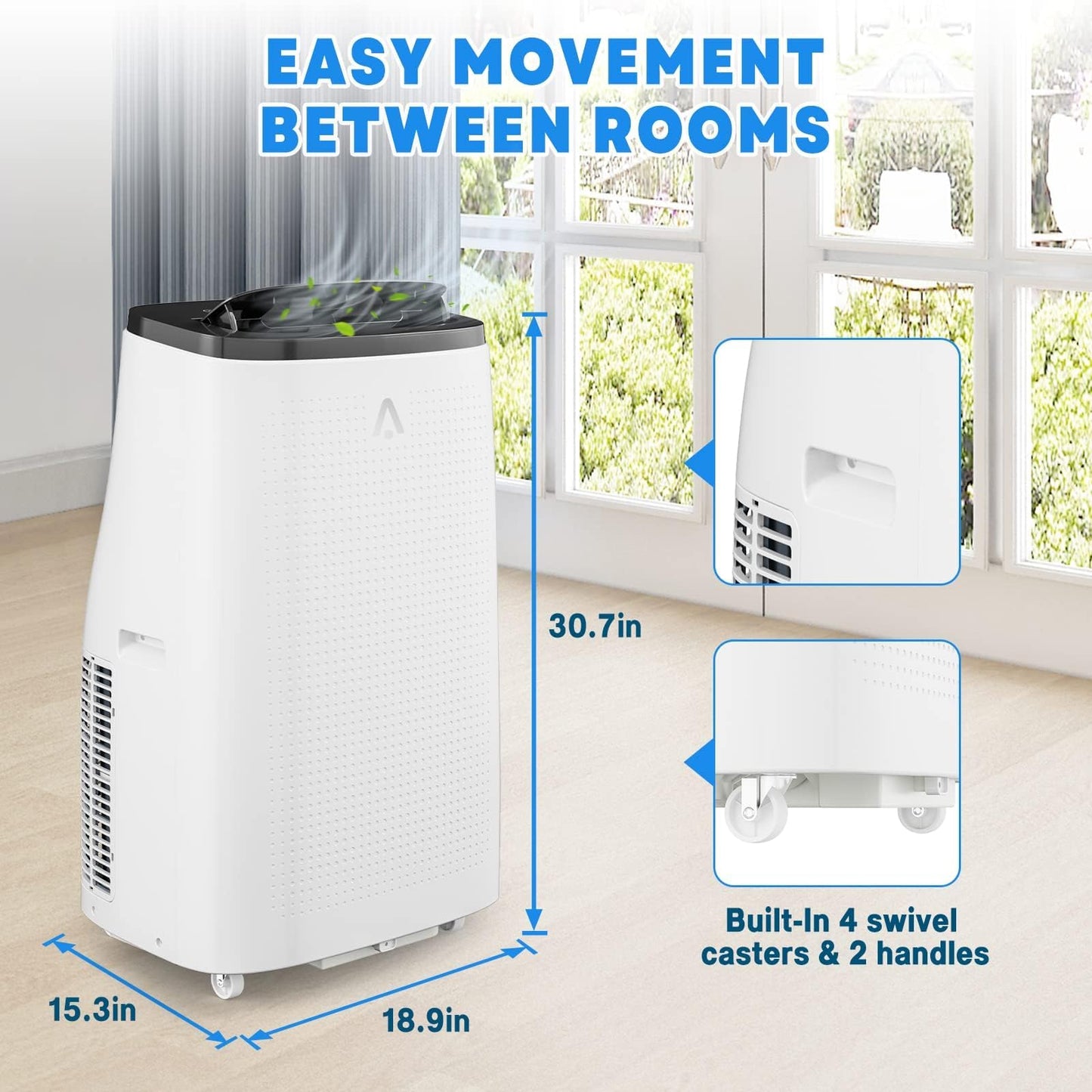 14,000 BTU Portable Air Conditioner (Portable AC Unit), 4-in-1 Cooling Heating Dehumidifier & Fan, with Remote Control, 24H Timer, 3 Fan Speeds, Auto Swing & Window Kit for Spaces Up to 750 Sq. Ft