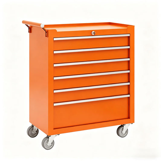Garvee Rolling Tool Chest, 6 Drawers Tool Storage Cabinet, Toolbox with Wheels, Portable Tool Cabinet Organizer with Locking System & Drawer Liners, Tool Storage Cart for Garage, Workshop, Orange