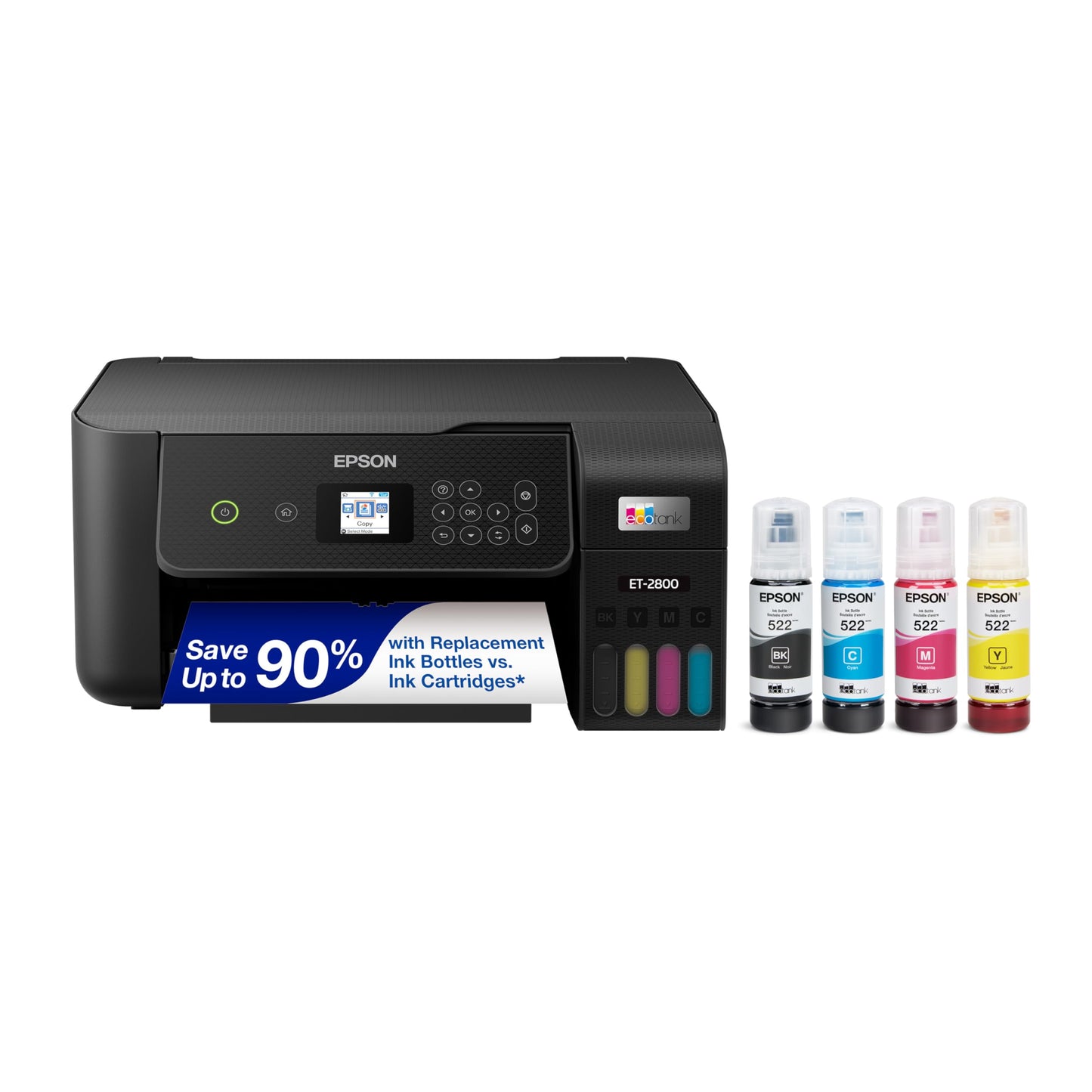 Epson EcoTank ET-2800 Wireless Color All-in-One Cartridge-Free Ink Supertank Printer with Scan and Copy for Home Use, Black