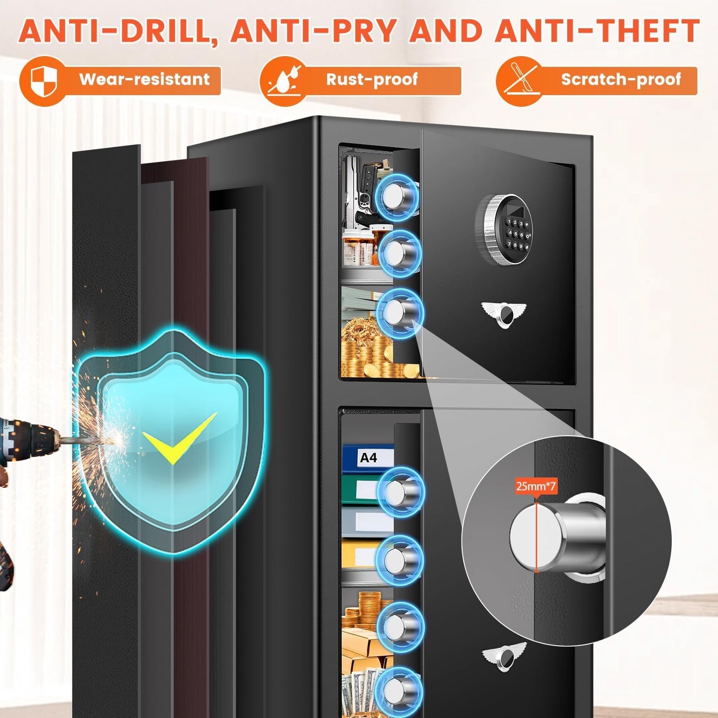 [𝟐𝟎𝟐𝟔 𝐍𝐞𝐰] 9.5 Cu Ft Extra Large Home Safe Fireproof Waterproof with [DOUBLE SAFES], Heavy Duty Digital Security Box with [Hidden Compartment], Fireproof Safe for Home Business Office USE