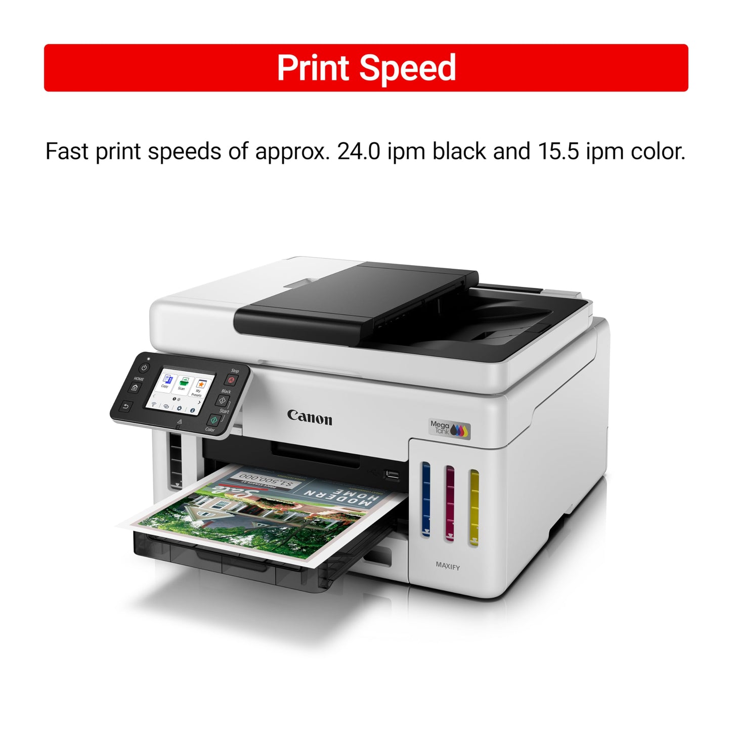 Canon Megatank GX6120 Wireless All-in-One Printer, Print, Scan and Copy, with 2.7" LCD Touch Screen and Auto Document Feeder, White