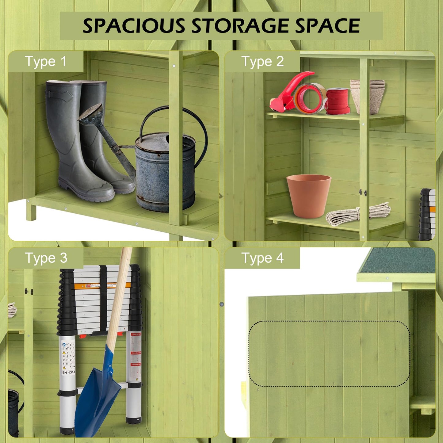 VINGLI Upgraded Outdoor Wooden Storage Shed, Extra Large Garden Shed Outside Tool Cabinet with 2 Safety Latches, Patio Storage Organizer for Garden Yard Lawn Equipment, Light Green