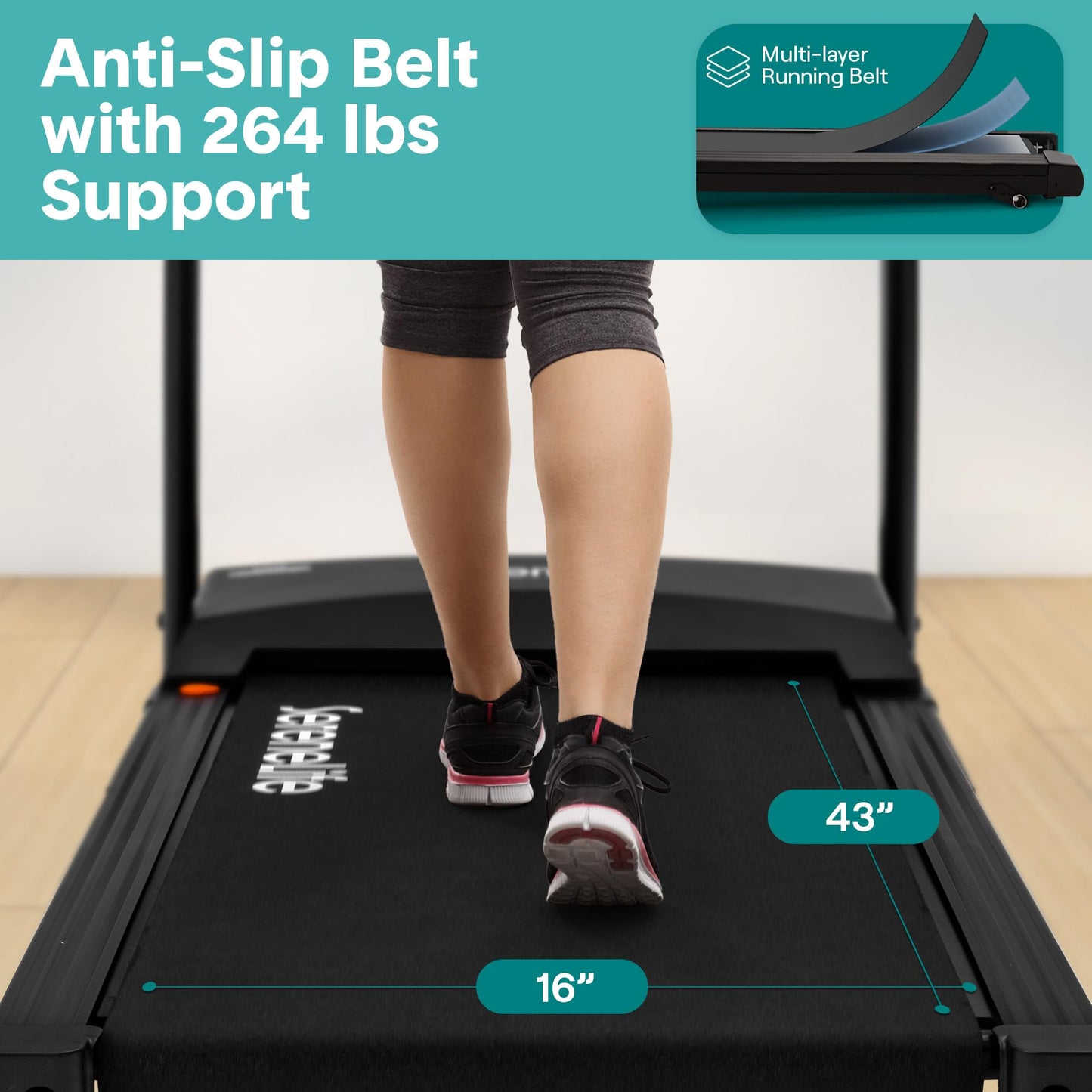 SereneLife Treadmill with Incline & Handle Bars | Compact Portable Walking Pad & Treadmill for Home/Apartment | Wide Running Belt 40" x 16" | Includes Workout Trainer Program with Bluetooth App