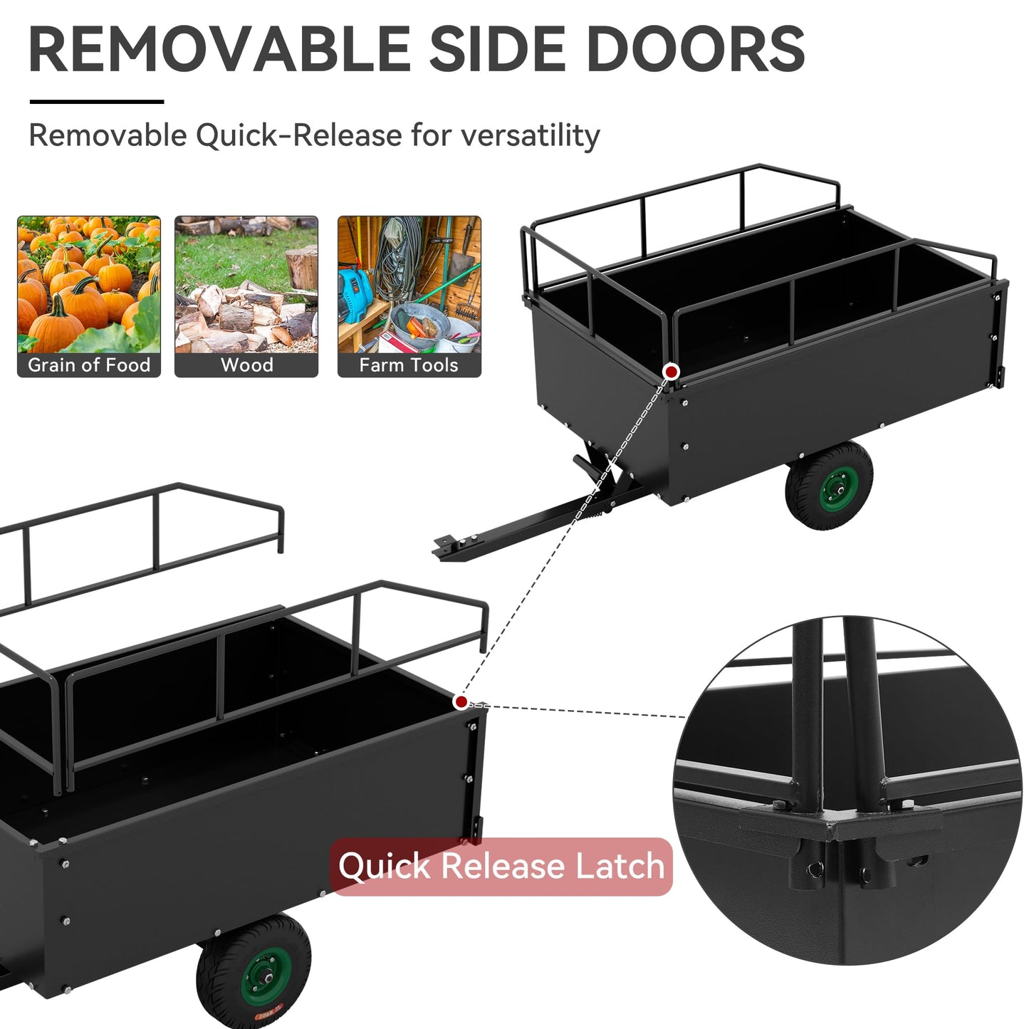 YITAMOTOR ATV Dump Trailer, Heavy Duty Tow Behind Dump Cart, Capacity 750lbs, 17.5 Cu.Ft. Yard Garden Trailer for Pull Behind Lawn Mower Trailer Tractor, Alloy Steel Shelf & Extra 5" Height Guardrail