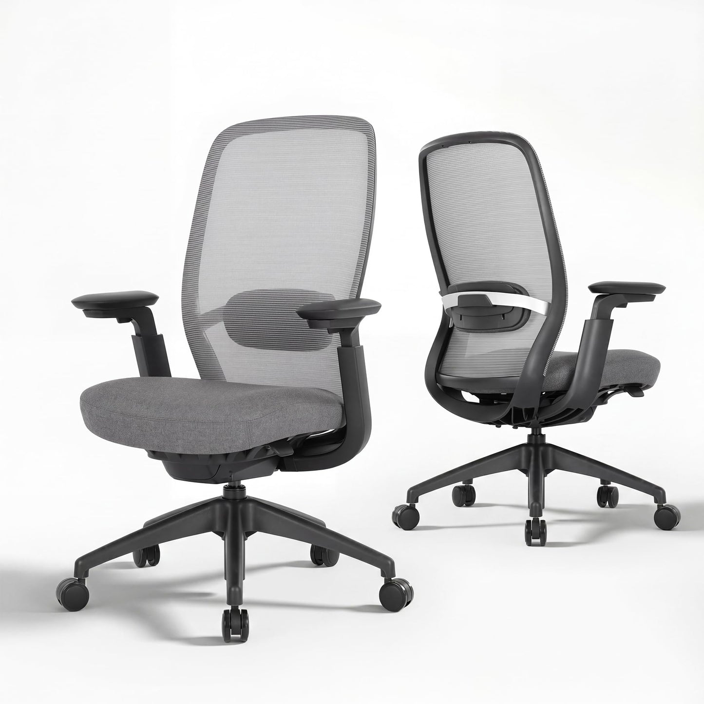 COLAMY Aether Executive Office Chair for Long Hours, One-Touch Easy Adjust Managerial Desk Chair with Levitating Seat Cushion & Pilot-Level Sync Armrests, 300 LBS Mid Back Mesh Computer Chair,Grey