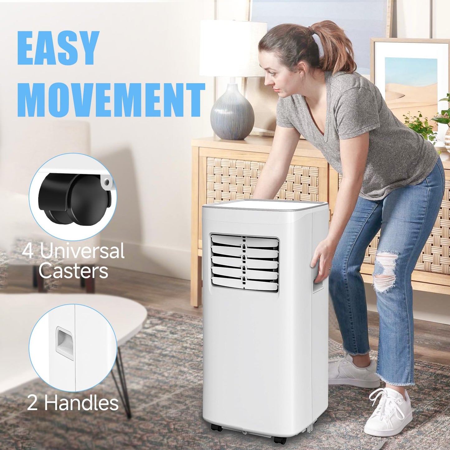 Portable Air Conditioners, 3-in-1 8500 BTU Cooling Unit with Fan & Dehumidifier for Room, Quiet Operation, Cools up to 450 sq.ft, Complete Window Installation Kit for Home Office