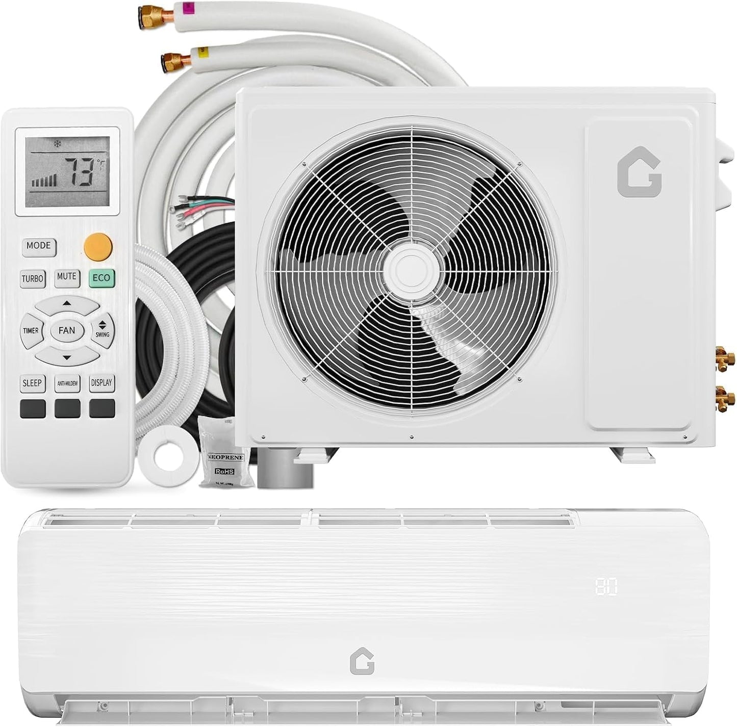 Garvee 12000 BTU Mini Split AC/Heating System, 19 SEER2 Inverter Split System Air Conditioners, Ductless Wall Mount Heat Pump, AC Unit Cool Up to 750 Sq. Ft, Installation Kits, 230V