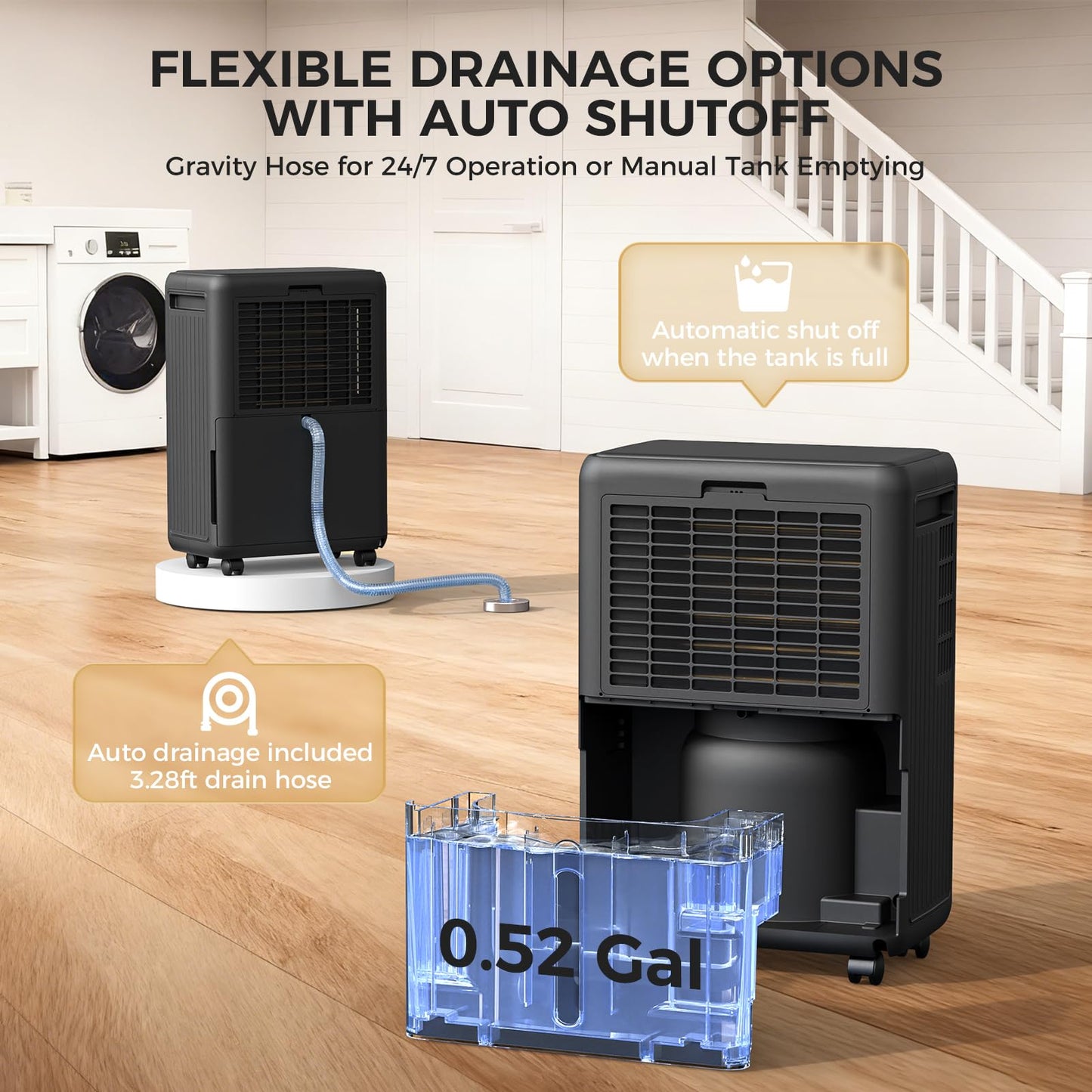 Bicepos 2000 Sq.Ft Dehumidifier for Basement, 30 Pints Dehumidifiers for Home with Drain Hose, 0.52 Gal Water Tank, Intelligent Humidity Control Auto Shut Off for Bathroom, Laundry, RV, Office