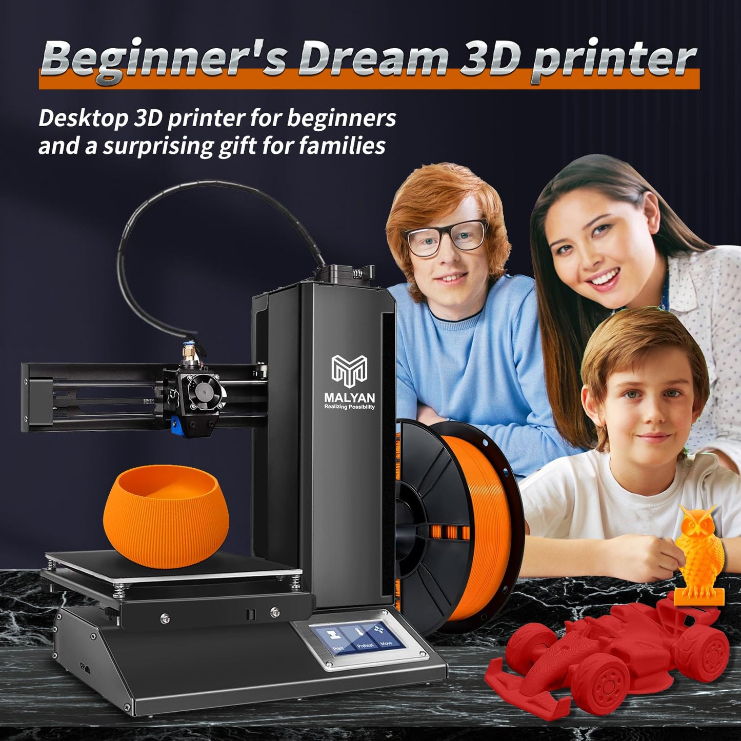 MALYAN M320 3D Printer Fully Assembled with Removable Build Plate, Assembled Flexible Magnetic Print Sheet and Micro SD Card Preloaded Sample PLA Filament Metal Frame Office 3D Printer 150x150x150mm