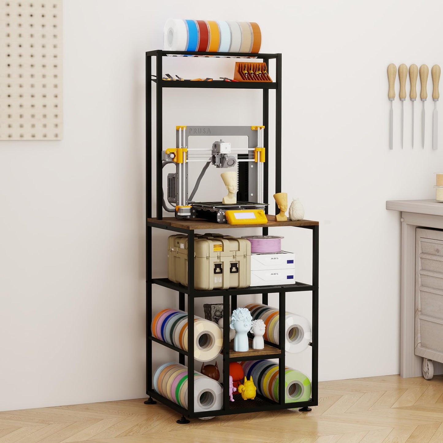 PUNCIA 3-Tier Heavy Duty 3D Printer Stand with Filament Storage Rack – Sturdy Organizer for PLA ABS PETG Spools, Compatible with FDM SLA Resin Printers, Durable Shelf for Home Studio Workshop Makers