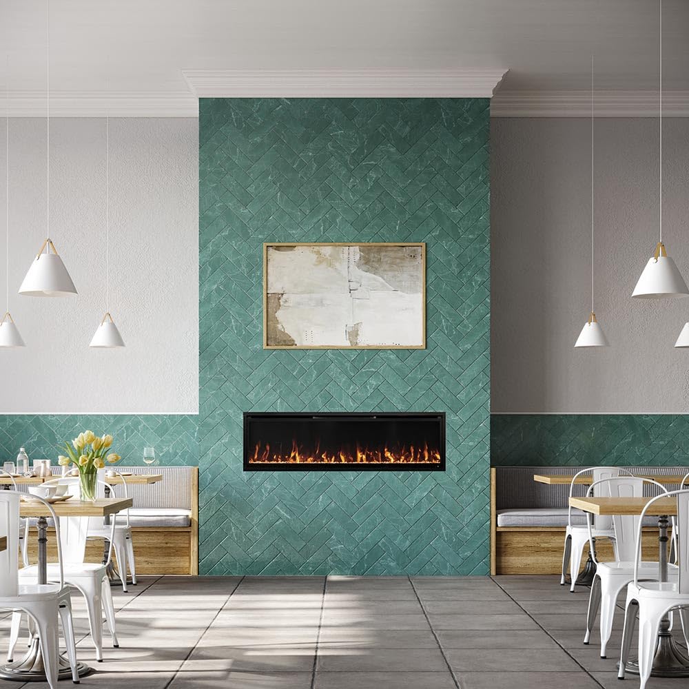 Modern Ember Aerus Slim 60 Inch Smart Linear Electric Fireplace | Recessed in-Wall or Wall-Mount | LED Multiple Flame Colors | Alexa/WiFi Enabled | 4.25” Profile | Remote Included