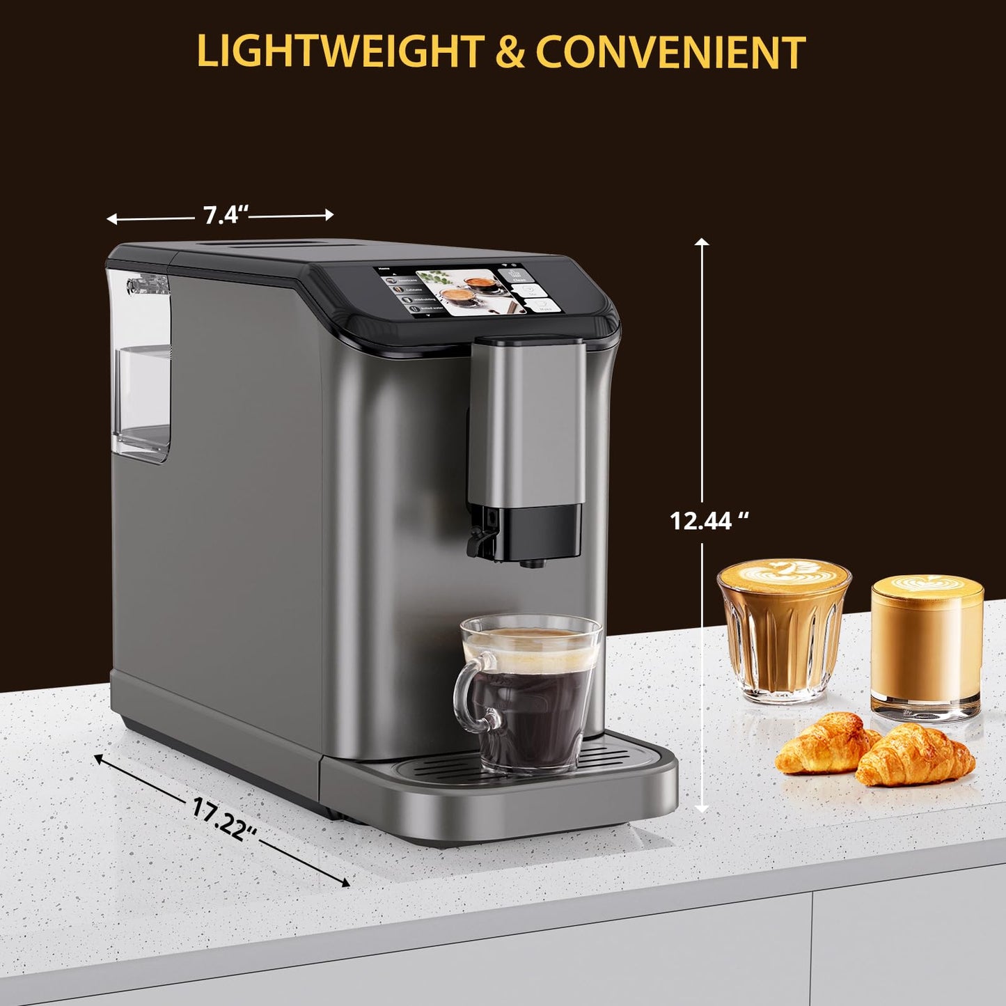 Super Automatic Espresso Machine & Coffee Maker, 20Bar Pressure, Built-in Conical Burr Grinder & Milk Frother, 6 One-Touch Recipes, Auto Clean, 1.5l Water Tank, for Home Office, 120v, Grey
