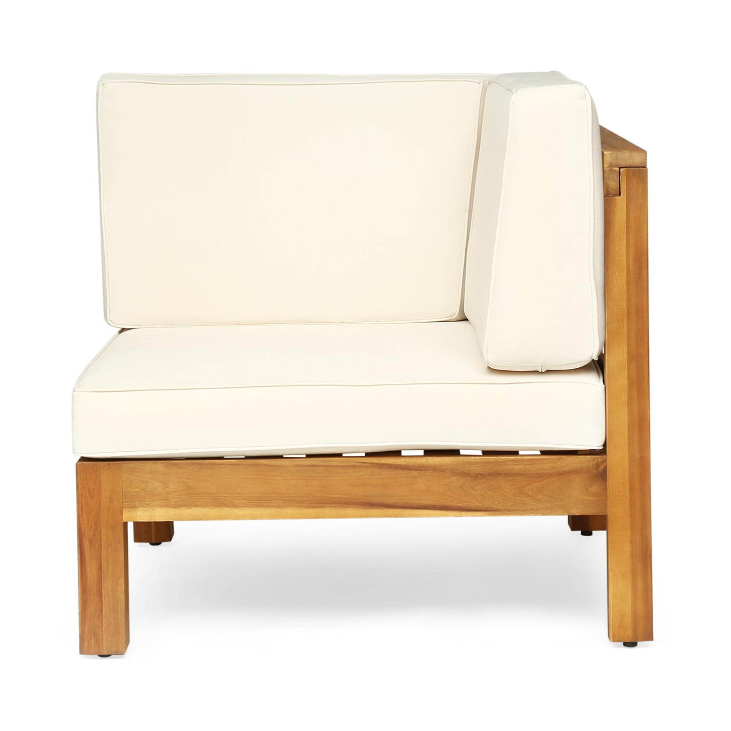 Christopher Knight Home Culatra Outdoor Acacia Wood 5 Seater Sectional Couches Sofa Patio Furniture Set with Fire Pit, 88.5 "W x 88.5 "D x 26.5 "H, Teak + Beige + Dark Gray