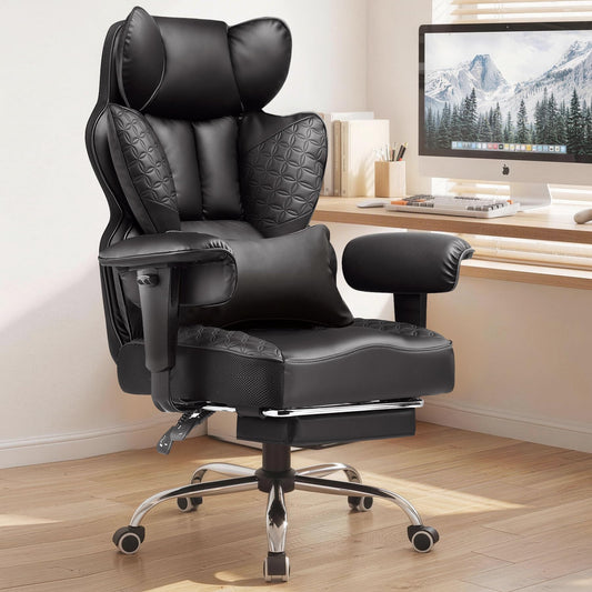 COMHOMA Big and Tall Office Chair Heavy Duty Gaming Chair with Deluxe Embossing Leather High Back Wider Ergonomic Computer Chair with Foot Rest 150°Reclining Pocket Spring Lumbar Support