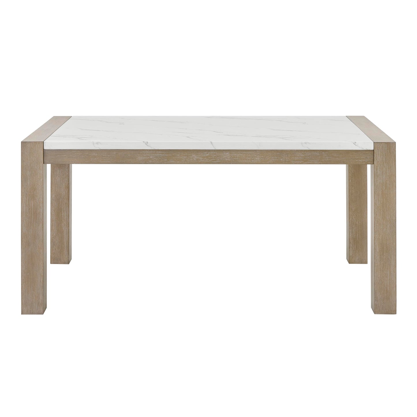 GDFStudio 66" 7-Piece Rectangular Dining Set, White Faux Marble Table with Light Oak Legs, 6 Gray Fabric Upholstered Barrel Chairs, Modern Contemporary Dining Furniture for 6