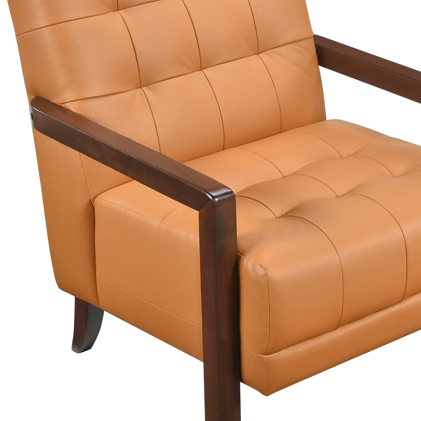 Lexicon Modern Accent Chair, Luxury Genuine Leather Match Living Room Chair with Tufted Cushions, Solid Wood Frame and Arm Rest, Comfy Upholstered Single Seat for Bedroom/Reading/Office, Orange