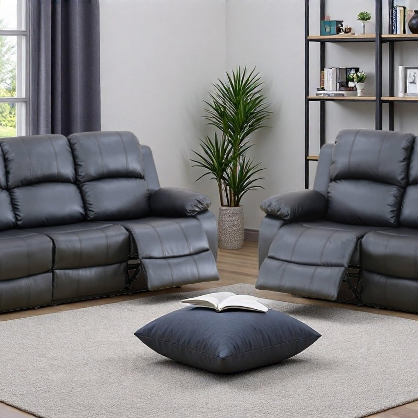 Trygoal Manual Recliner Sofa Set, Leather Reclining Living Room Furniture Set, Adjustable Backrest Reclining Loveseat Sofa and a 3 Seater Couch Furniture Set for Living Room, Home Theater, Black