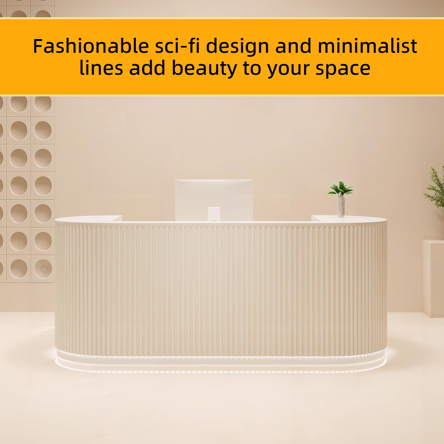 odrma Reception Desk, Macaron Color Retail Counter, Reception Desk with Counter wiht Hidden LED Lighting for Salon Reception Room Office Boutique Checkout Counter Dental Hospital