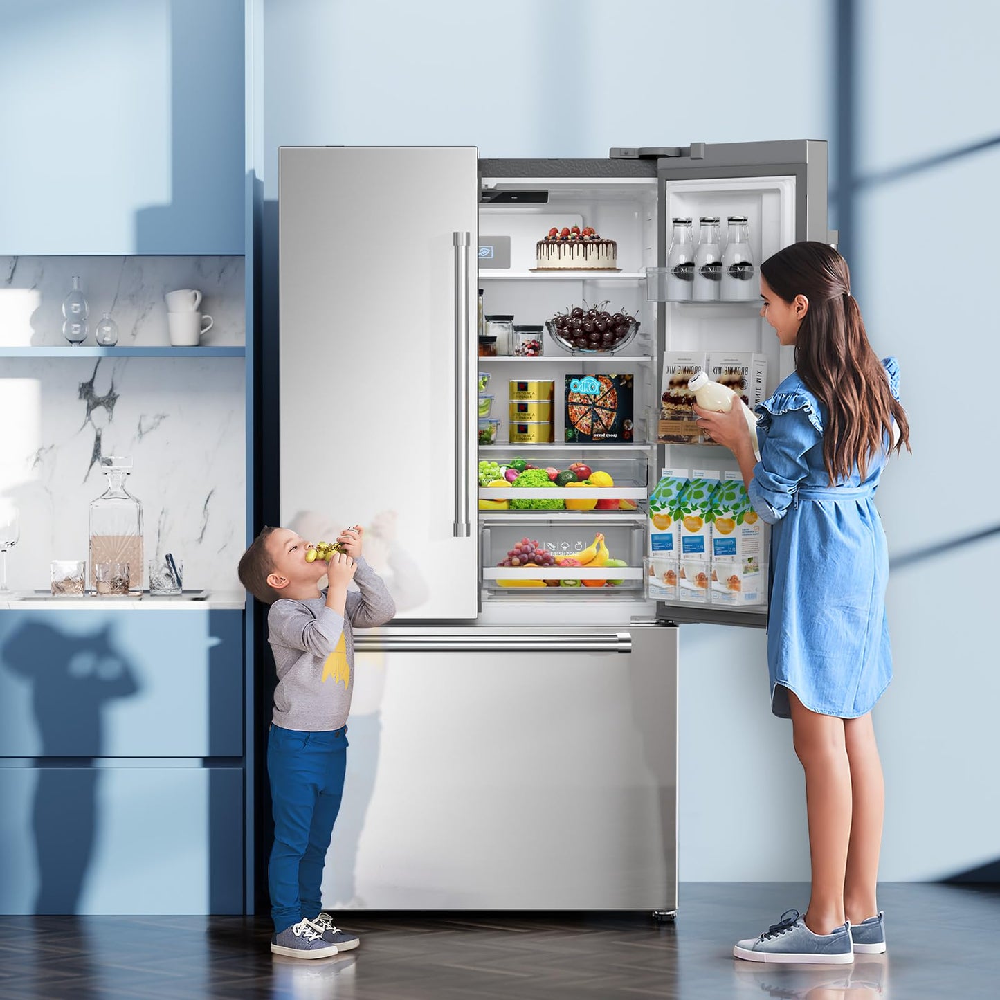 Antarctic Star 2 French Door Refrigerator, Auto Ice & Water Filter, VCM Stainless, Multi-Air, Fast Cooling, Inverter, LED Alarm, Energy Star, 20.3 Cu Ft, Silver