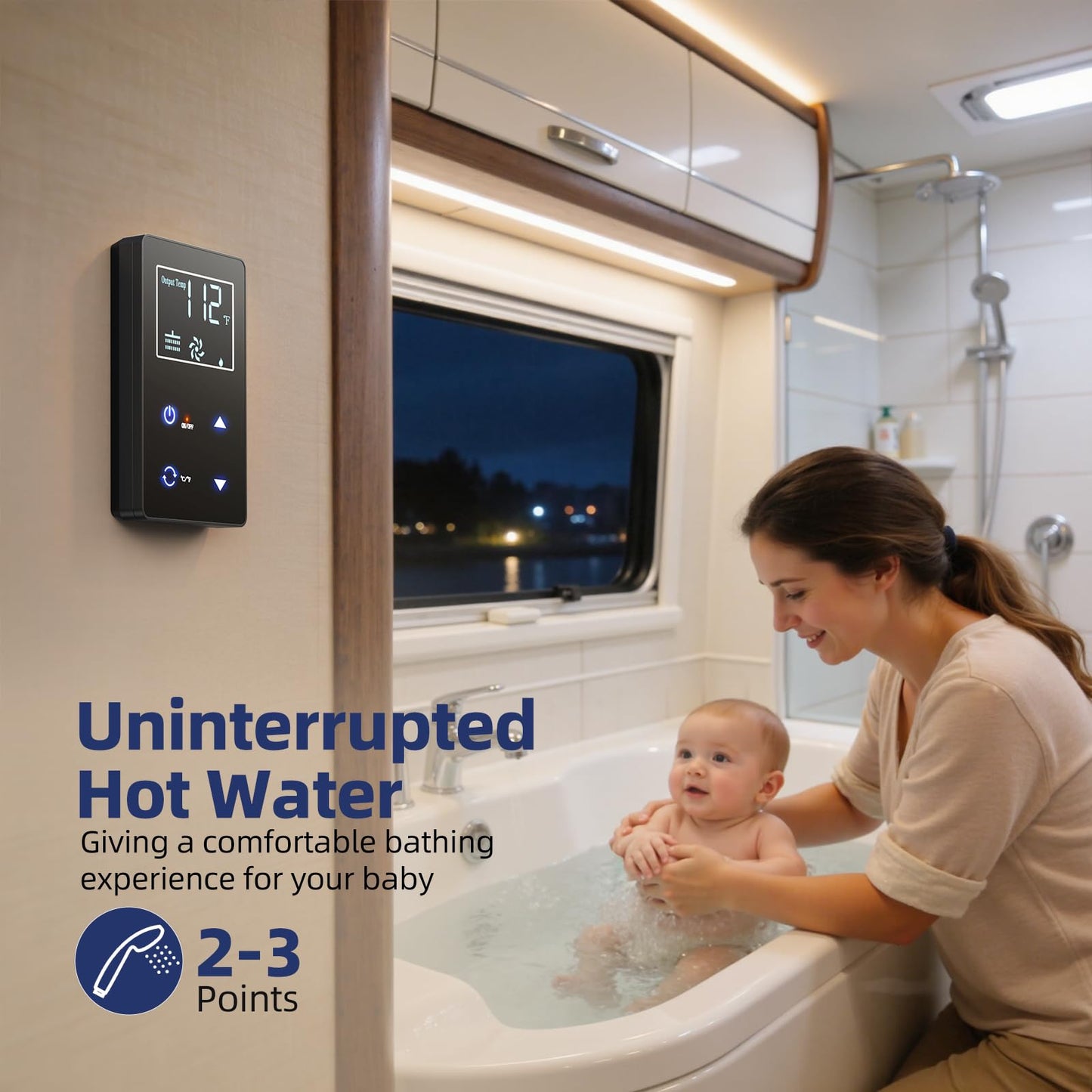Novieex RV Water Heater, 60,000 BTU On-Demand Instant Tankless Hot Water Heater, 15"×15" White Door, 12V DC LPG Propane with Constant Temp & Anti-Freezing, CSA Certified for Camper Travel Trailer
