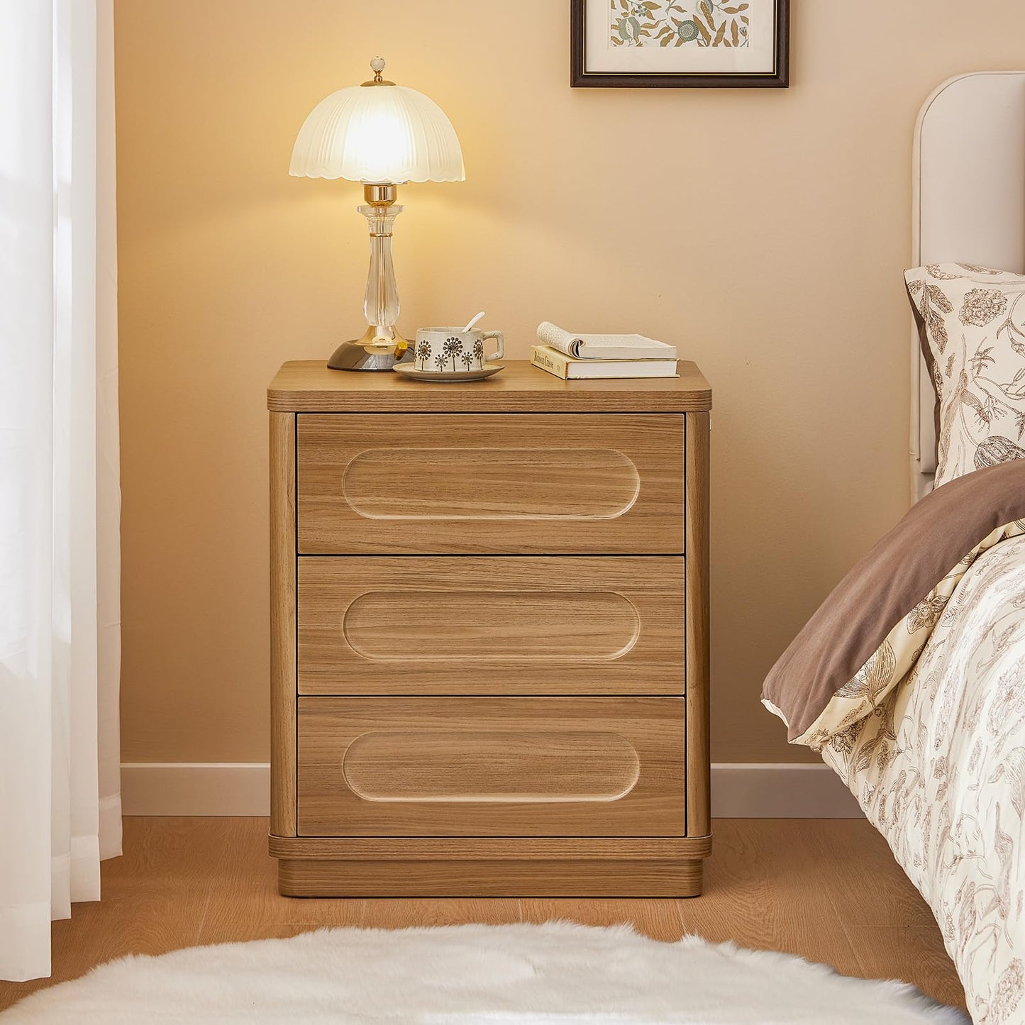 SUCSSRICH Nightstands Set of 2, Brown Nightstand with 3 Drawers