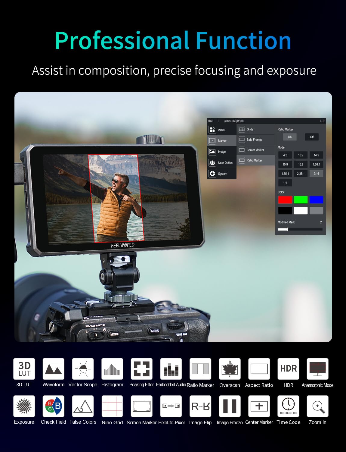 FEELWORLD SC6 6 inch 1500nit 3G SDI Aluminum On Camera Field DSLR Monitor, Touchscreen Support HDMI 4K60 Custom 3D LUT, Waveform for Outdoor Professional Video Photography with F750 Battery and Bag
