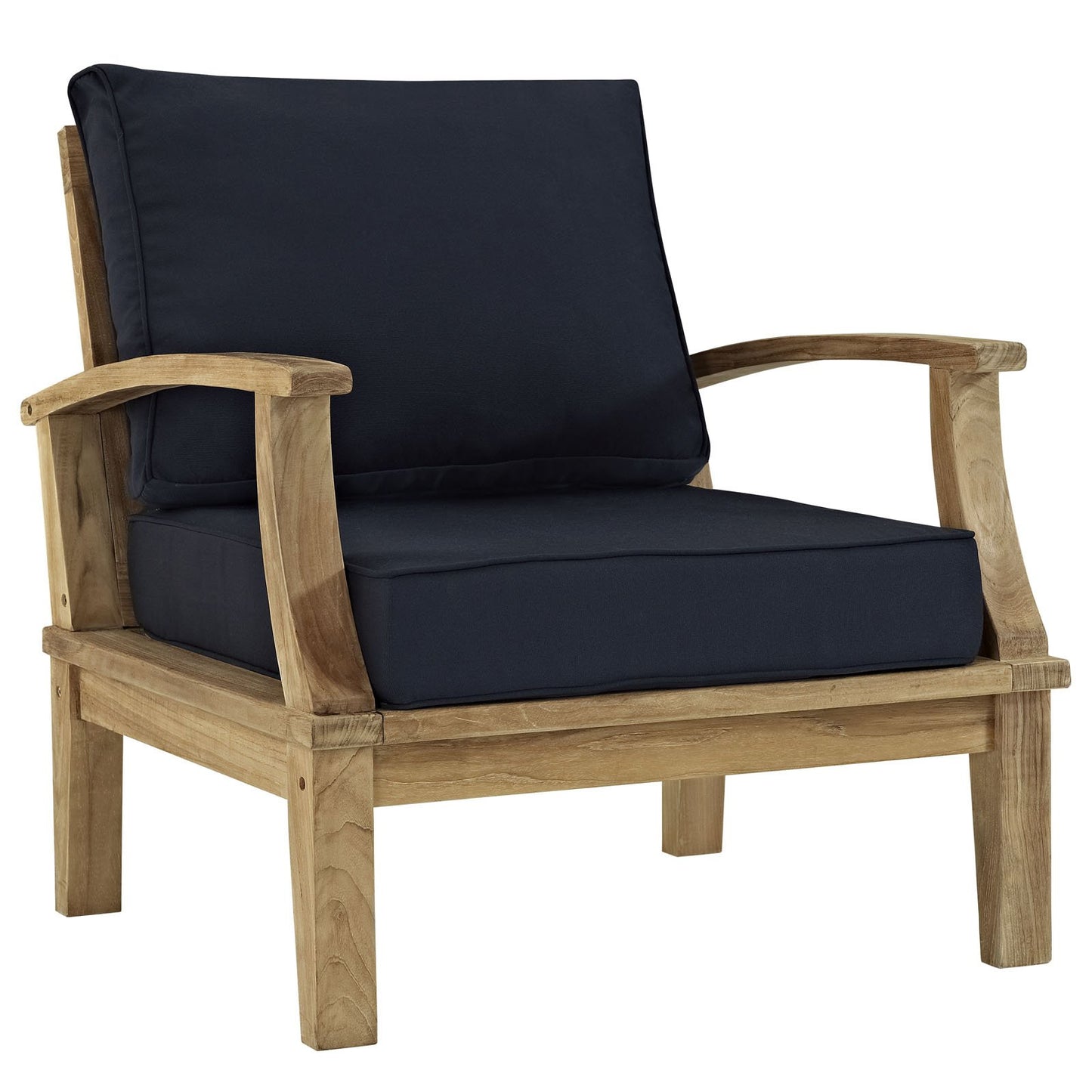 Modway Marina Premium Grade A Teak Wood 8-Piece Outdoor Patio Furniture Set in Natural Navy