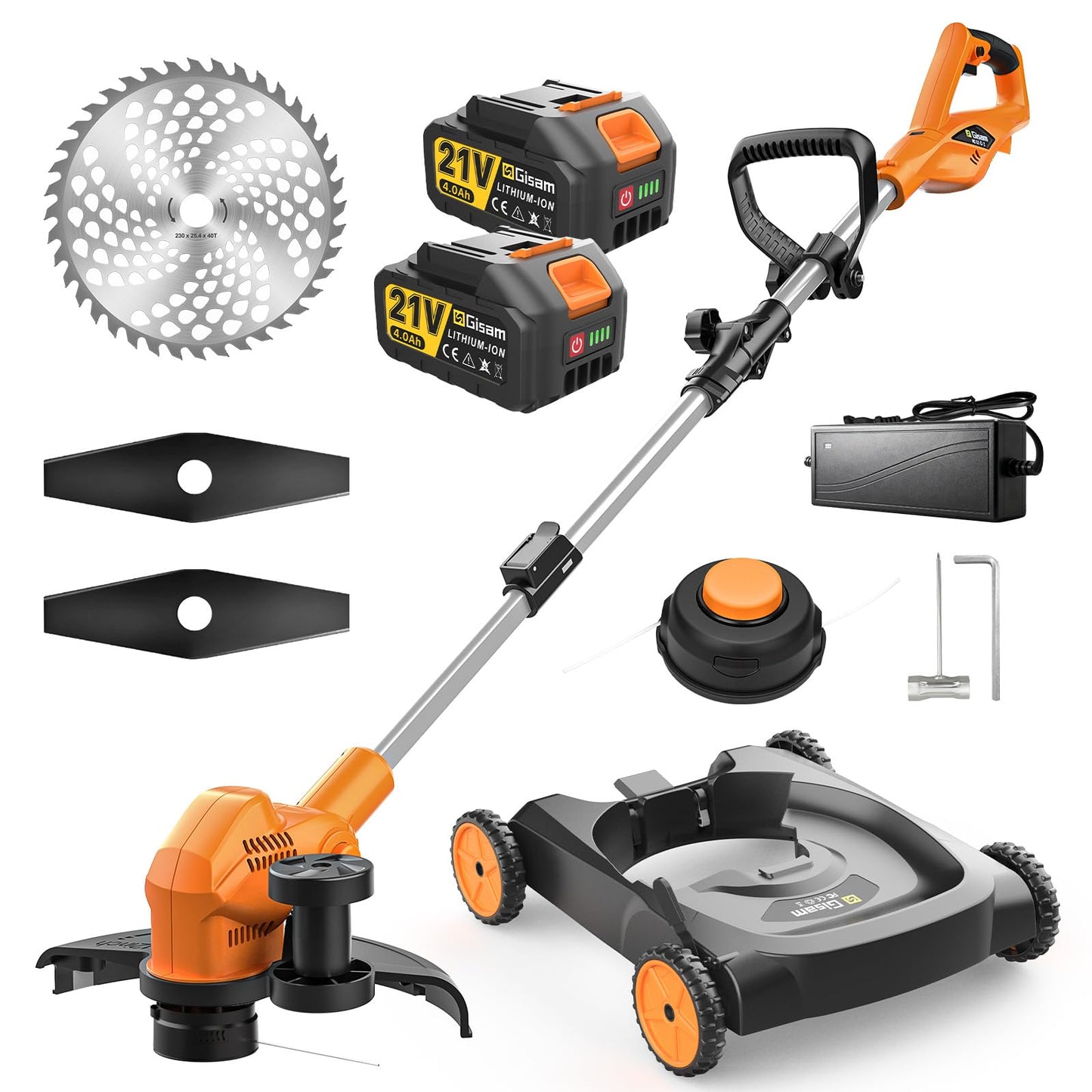 18.9" Cordless Lawn Mower, String Trimmer & Wheeled Edger 3-in-1 Combo, Brushless 2 * 4.0Ah Batteries, 3 Blades, Adjustable Height & Angle Electric Weed Eater and Lawnmower