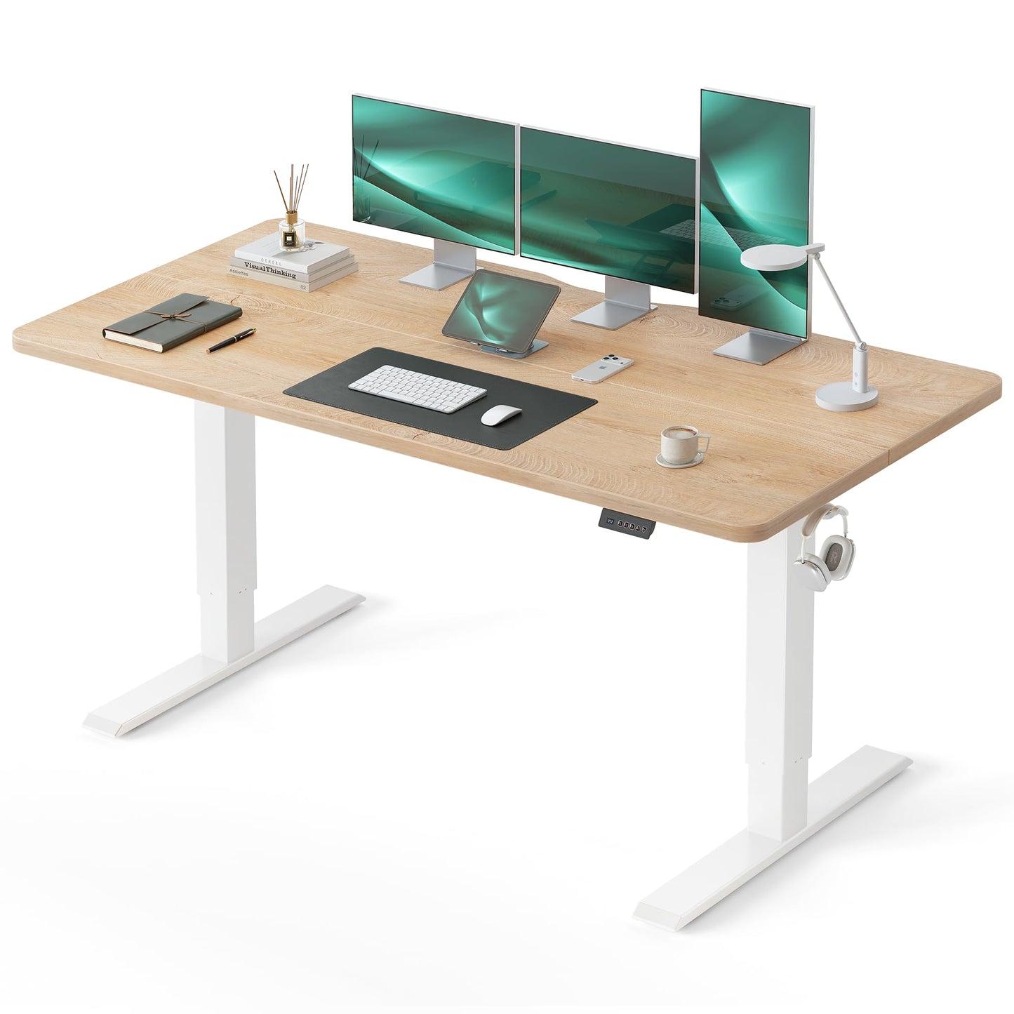 CubiCubi Standing Desk, 63 x 28 Inches Electric Height Adjustable Computer Desk, Sit Stand up Home Office Desk with Memory Presets, Maple