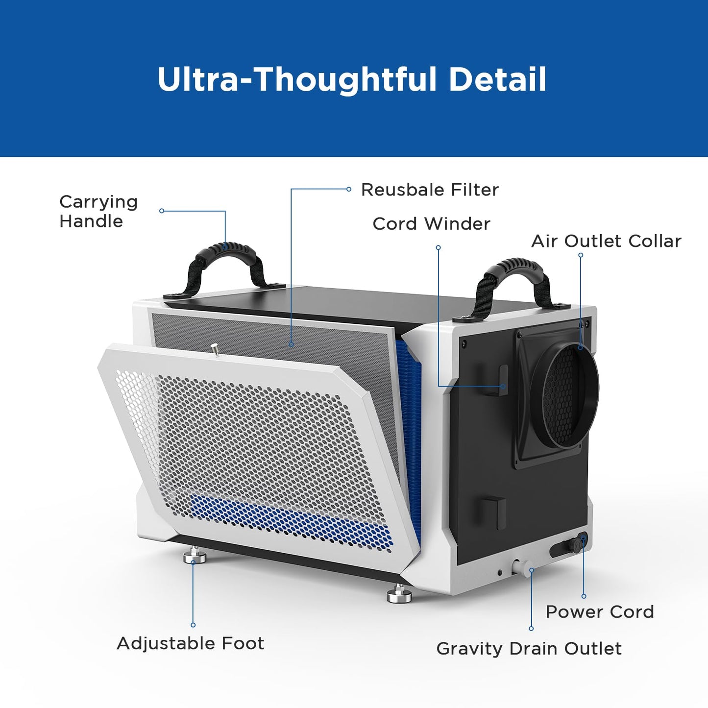 Moiswell 155 Pint Commercial Dehumidifier with Drain Hose for Crawl Spaces, Basements, Industry Water Damage Unit, Large Capacity, Compact, Portable, Auto Defrost, Memory Starting