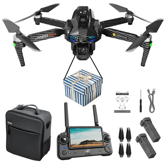 Airdrop Drone, 2 Batteries, Long Flight Time, GPS with 7.2 Inch Touchscreen Remote Control, 4K HD Dual Cameras, 3-Axis Gimbal, 360° Omnidirectional Obstacle Avoidance, Brushless Motors, Optical Flow Positioning & Hover, Intelligent Follow, Foldable Portab