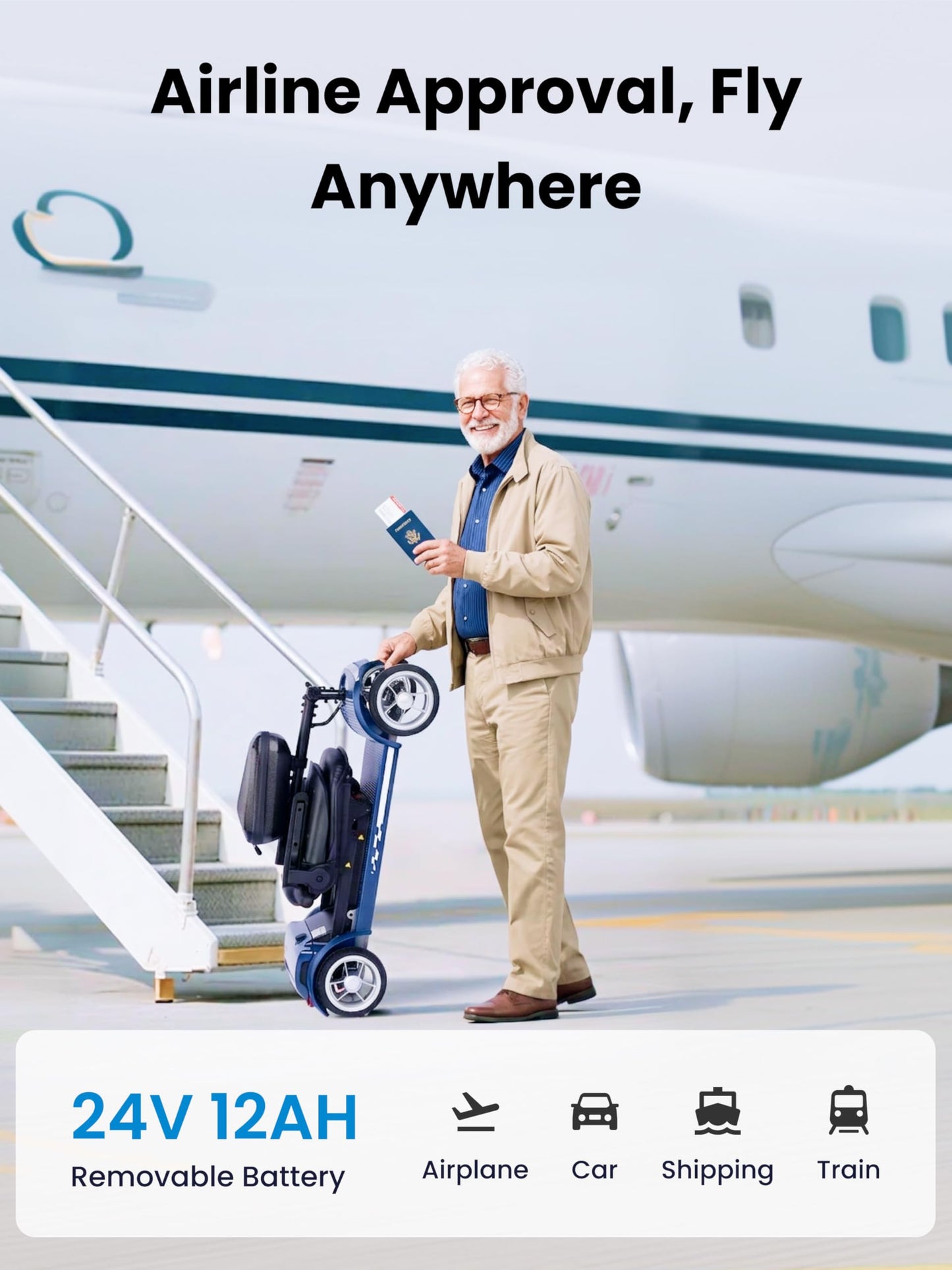 Cyseekin Mobility Scooters for Seniors & Adults, Airline Approved 42 lb Lightweight 4-Wheel Foldable Mobility Scooter, 300 lb Capacity, Removable 12Ah Lithium Battery, Anti-Tip Wheels, Trunk Portable