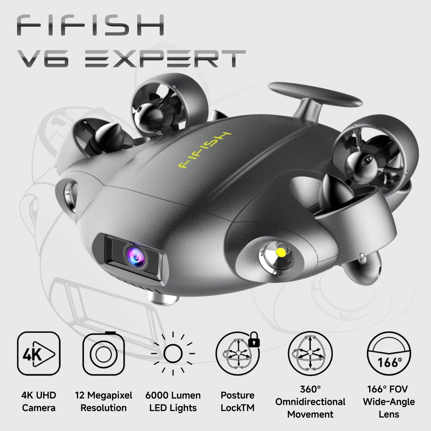 QYSEA FIFISH V6 Expert M100 with 6 Hours Working Time, AI Vision Lock Underwater Drone, QYSEA Underwater Robot with EPP Case, Q-interface, Portable ROV with 4K Camera, 330ft Dive