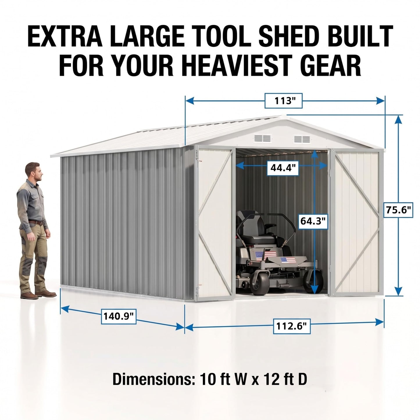 Devoko 8x12 FT Outdoor Storage Shed, Metal Tool Shed with Lockable Door&Slooping Roof, Outside Large Utility Storage for Garden Backyard Patio(Gray)