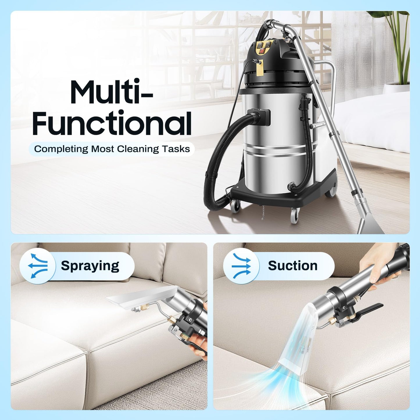 HUASSION 60L/15.85Gal Commercial Carpet Cleaner Machine, 2110W 3 in 1 Wet Dry Vacuum Cleaner, Carpet Extractor Machine with 6 Tools, Heavy Duty Floor Cleaning Machine for Home, Office, Hotel