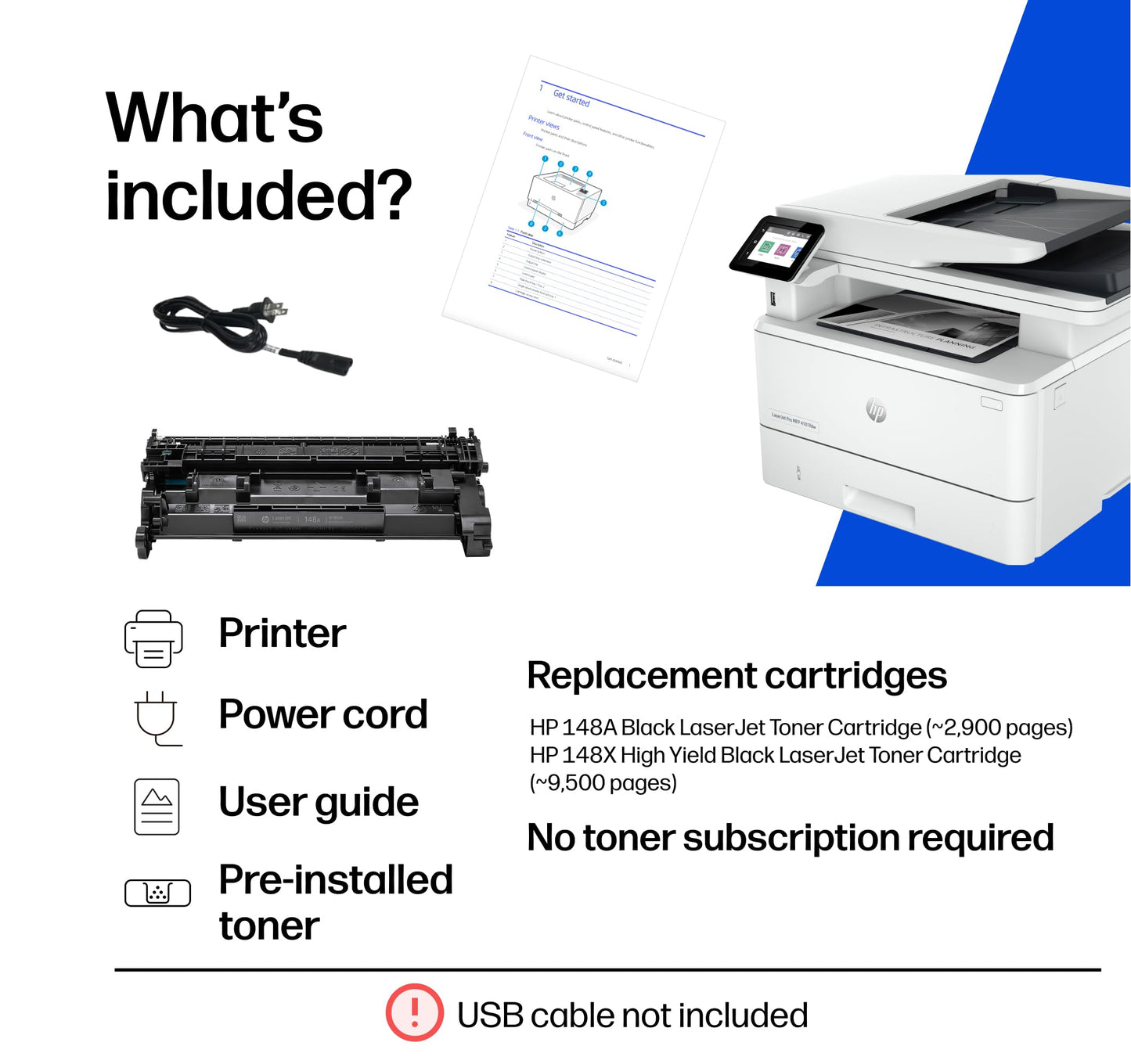 HP Laserjet Pro MFP 4101fdw Wireless Black & White All-in-One Laser Printer, Scanner, Copier, Fax, Best-for-Office (2Z619F)
