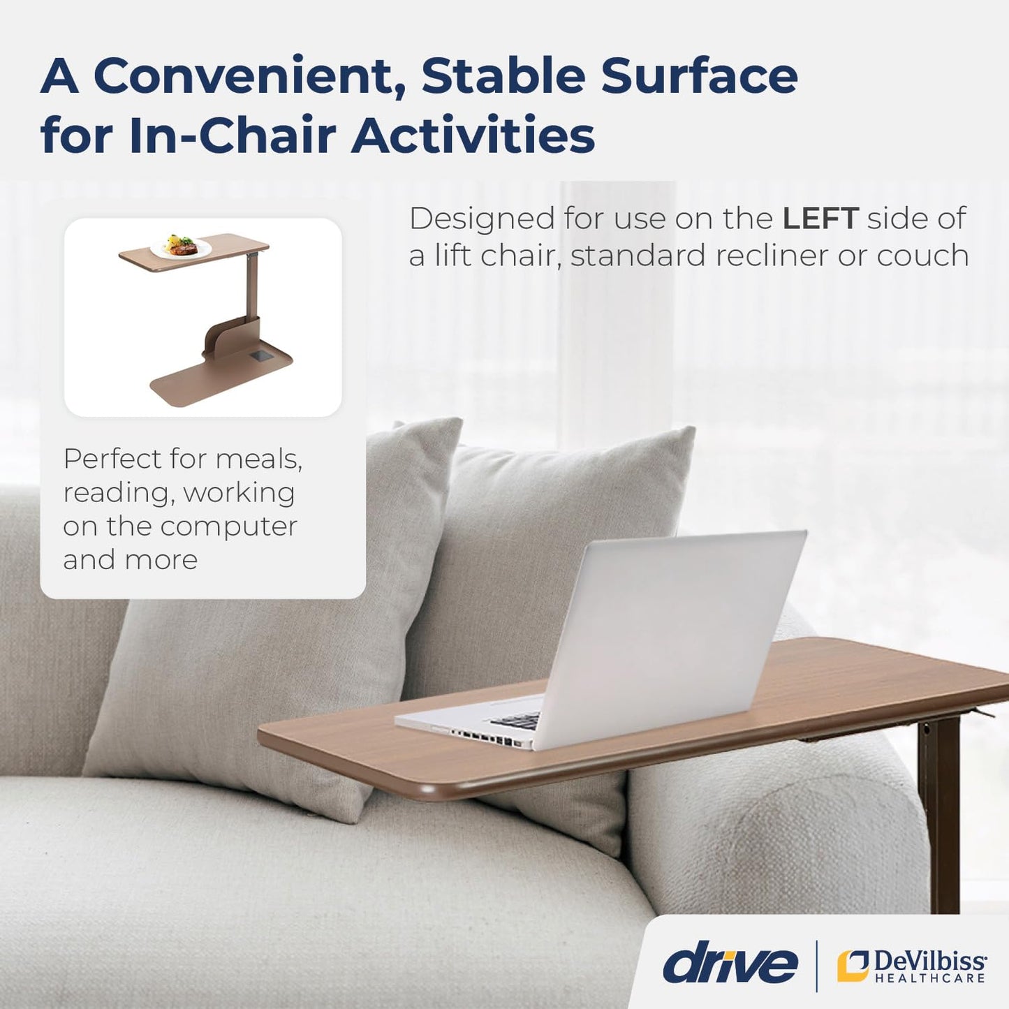 Drive Medical 13085LN Left Side Seat Lift Chair Overbed Table, Walnut