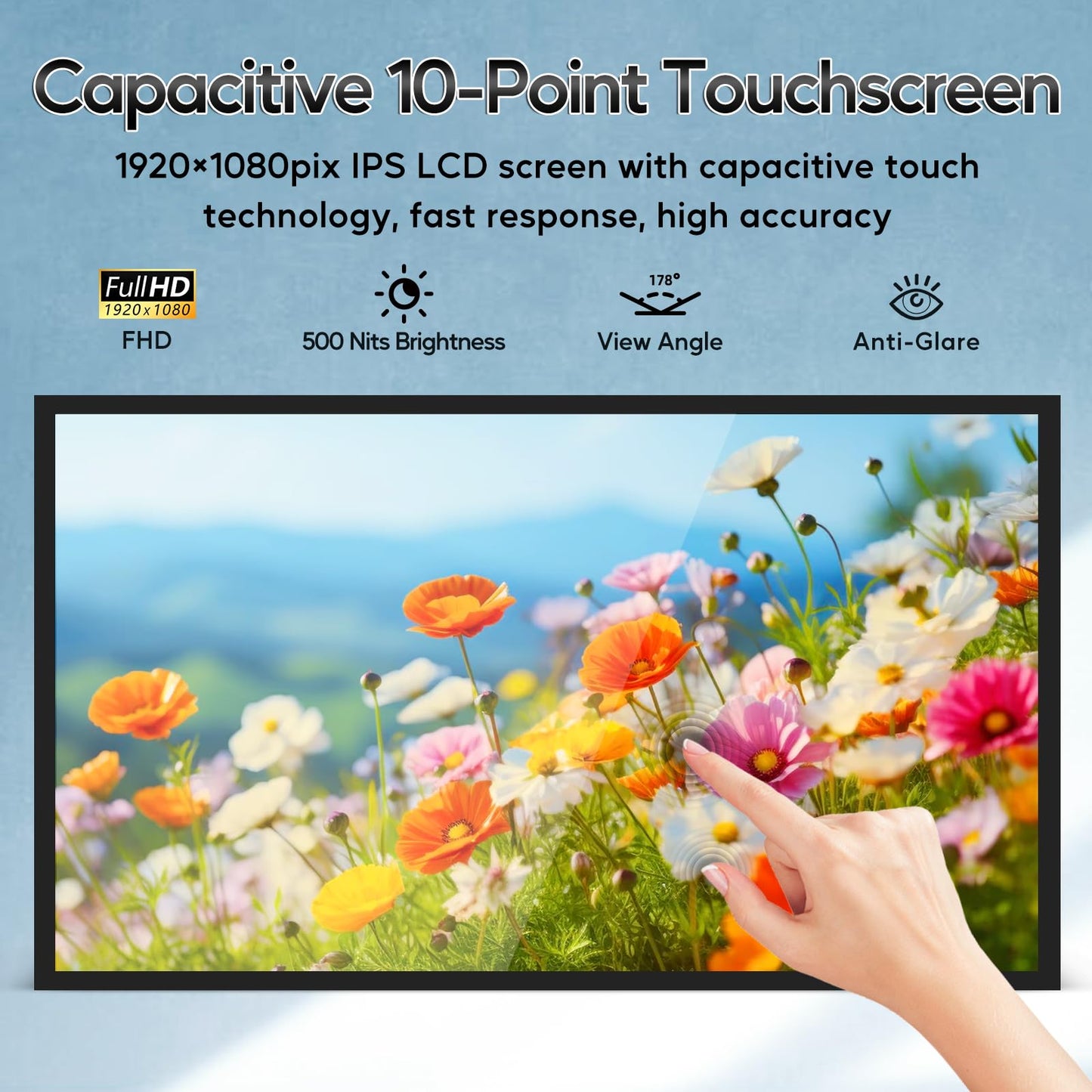 32" Capacitive Touchscreen Industrial Monitor, 500Nits High Brightness Digital Signage Display for Advertising, Reverse Control Laptop, Wireless Screen Mirroring, Built-in Speakers, USB, HDMI Ports