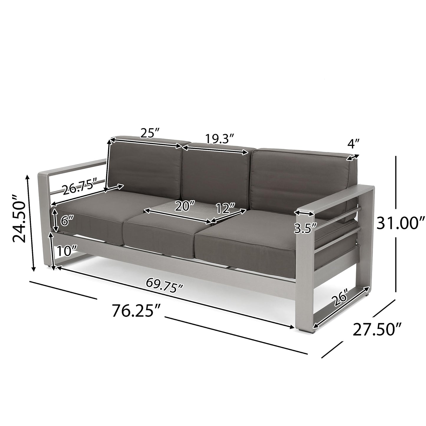 Christopher Knight Home Cape Coral Outdoor Set of Club Chairs with 3 Seater Loveseat and Firepit, 4-Pcs Set, Khaki / Dark Grey