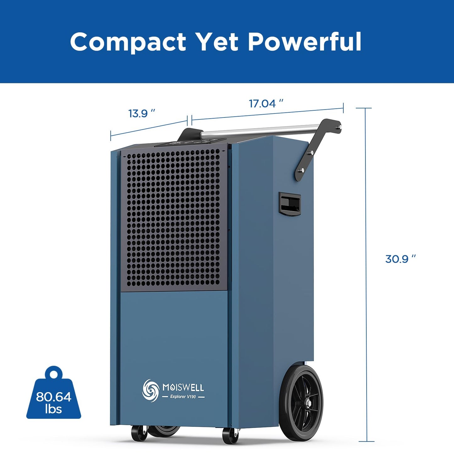 Moiswell 190 Pints Commercial Dehumidifier with Pump Portable Industrial Heavy Duty Moisture Removal Dehumidifiers for Basements with Auto Drain,Powerful Humidity Control for Large Spaces