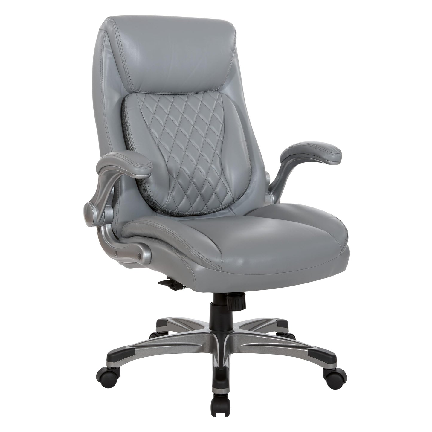 Office Star Executive Adjustable Bonded Leather Office Chair with Flip Arms, Grey